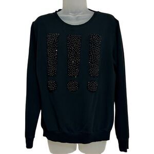 Speedway Luxury Italian Top Women's Large Black Bead Embellishments Long Sleeve